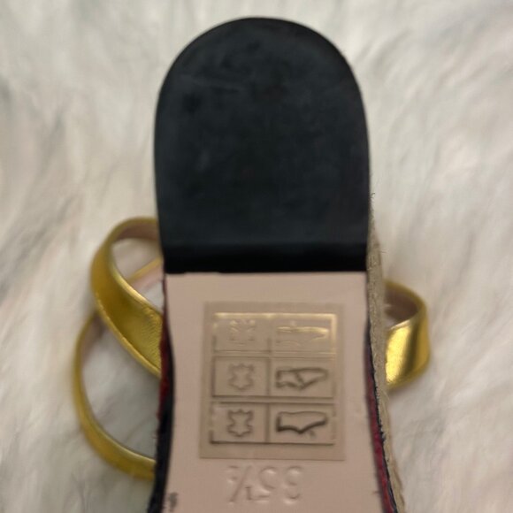 Gucci Gold Metallic Leather Jute Platform Espadrille Sandals Rare Find, 35.5Size - Picture 10 of 11
